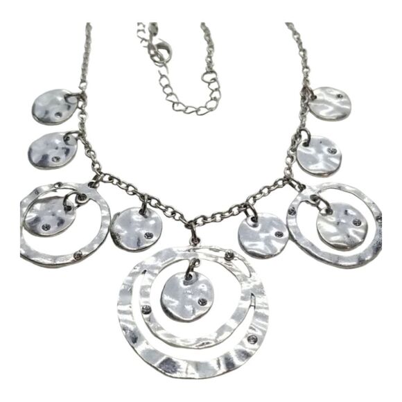 Necklace Circle Drops Silver Multiple Chain Necklace - Picture 1 of 9
